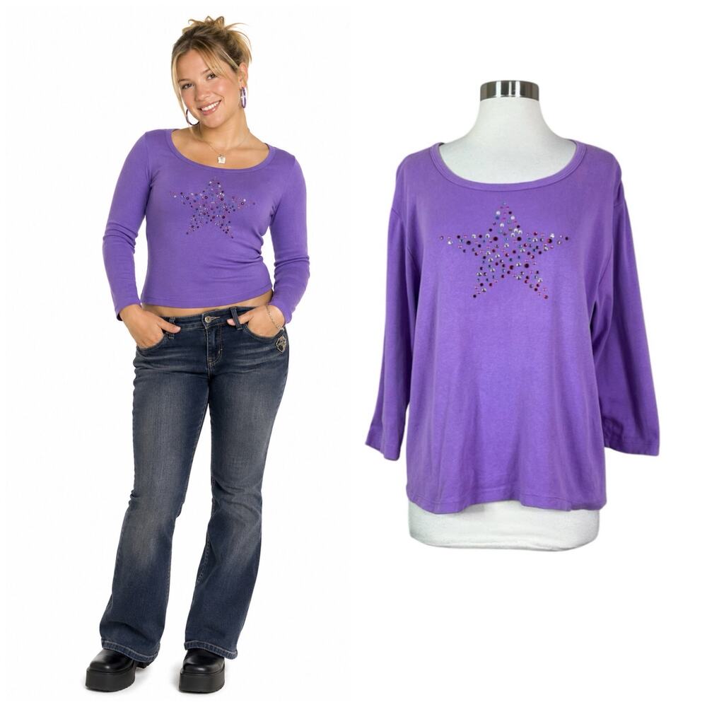 Venezia | Y2K Vintage Purple Star Gem Jewel 3/4 Sleeve Plus Size Top 14/16 1X